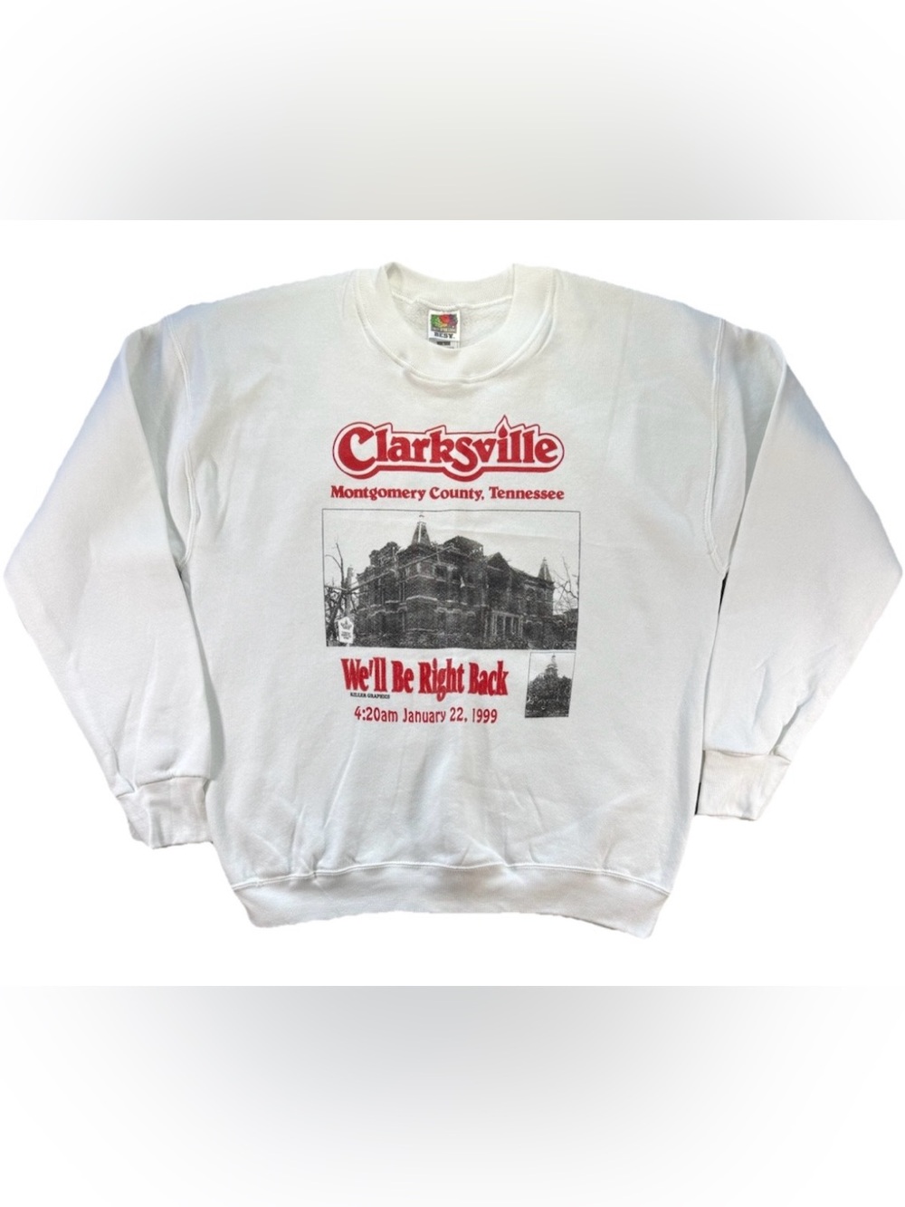 Vintage 1999 Clarksville Tennessee Court House Sweatshirt Men's Large White